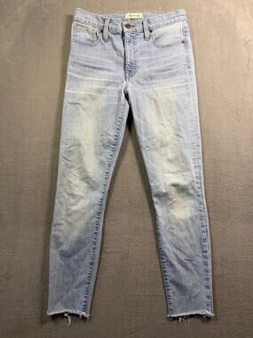 Madewell Womens 28 High Rise Skinny Jeans Light Wash Fray Raw Hem Denim Stretch‎